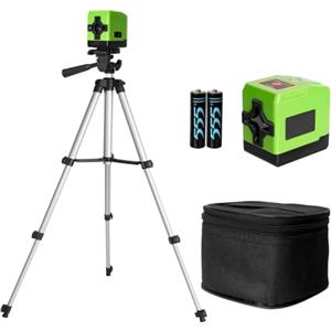 Suprbee Livella Laser Autolivellante con Treppiede, 360° Livello Laser Autolivellante, Verde Laser Orizzontale e Verticale a Linee Incrociate per la Decorazione Domestica, Batterie, Custodia per il Trasporto