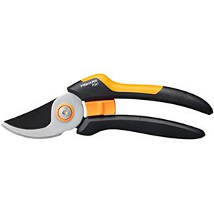 Fiskars Jardin 1057162, Fiskars Forbici da Giardino Bypass M, Solid, P321, Cesoie per Rami freschi e ramoscelli, Rivestimento Antiaderente, Lame in Acciaio Inox, Nero/Arancio, 20.1 cm