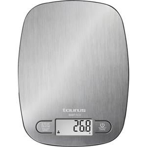 Taurus 990719000 Easy Inox - Bilancia da cucina digitale, capacità 5 kg, funzione tara, 4 sensori di precisione, colore argento, 15 cm x 20 cm