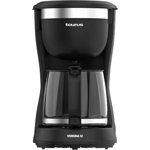 Taurus Verona 12 680 W 1250 ml Intense Flavour Tech, piastra riscaldante, filtro permanente lavabile, caraffa in vetro antigoccia, design compatto nero opaco, BPA Free