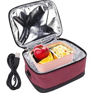 Natudeco Scaldavivande Portatile Borsa per Il Pranzo con Riscaldamento USB Piccolo Forno Portatile Contenitore per Il Riscaldamento degli Alimenti Elettrico per Viaggi Ufficio Campeggio (Bordeaux)