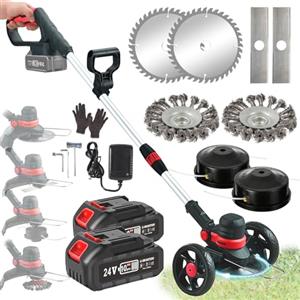 GfsGsjzc Decespugliatore a Batteria con Ruote, 4 in 1 Lama Decespugliatore Multifunzione per Makita Batteria, BRUSHLESS, LARGHEZZA TAGLIO 30CM, 2X 24V 4.0AH BATTERIA Tagliabordi Elettrico da Giardinocon