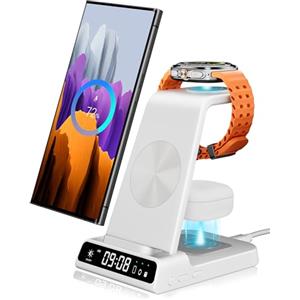 leQuiven Caricatore Wireless per Galaxy, Caricabatterie Wireless 3 in 1 per Galaxy S24 Ultra/24/Z Fold 6/Z Flip 6/S23 Ultra/S23+, Caricatore Orologio per Galaxy Watch Ultra/7/6/5 Pro/5/Buds 2Pro