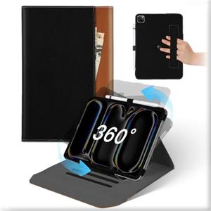 MAMA MOUTH Cover Per iPad Pro 13 Pollici M4 (2024) Tablet, Custodia Pelle Rotante 360°Supporto con Supporto Matita & Tasca, Libro Protettiva Auto Svegliati/Sonno Case per iPad Pro 13 2024 Nero Marron