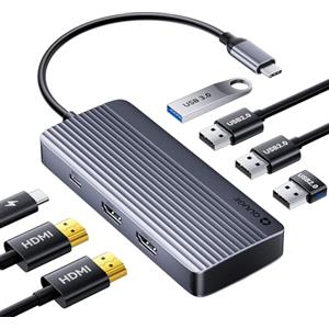 QUUGE USB C Hub Dual HDMI, QUUGE 7in1 Docking Station USB C 2 HDMI mit 5Gbps USB 3.0, 3*USB 2.0 Ports, 2 * 4K HDMI and PD 100W Schnellladung, HDMI Adapter kompatibel mit MacBook Air/Pro, Surface und mehr