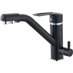 PLUSSEN Rubinetto Cucina 3 Vie, Miscelatore Cucina Lavello con Bocca Girevole a 360, Rubinetto per Cucina Con Filtro per Acqua Potabile e Funzione Filtro (17-Nero)