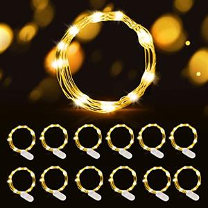 Hossom Luci LED a Batteria Led Stringa Luci 12 Pezzi 2M 20 LED Lucine LED Decorative Lampada a Fili di Rame Fata Luci per Natale Matrimonio Decorative Festa Interno Natalizie letto Camera, Bianco Caldo