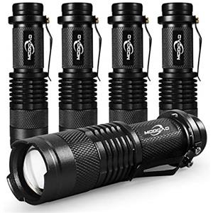 MODOAO Mini torcia a LED ultra luminosa, 400 lumen, torcia portatile, zoomabile, piccola, per bambini, campeggio, ciclismo, escursionismo, emergenza, confezione da 5 (nera)