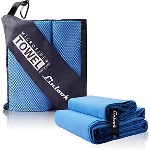 Linlook Asciugamani Microfibra - Palestra Morbido, Leggero, ad Asciugatura Rapida, Asciugamano da Viaggio Compatto, Telo Mare (Blu, Set (160x80 + 80x40cm))
