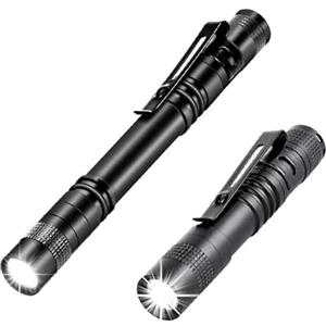 MODOAO Kit di 2 mini torce a LED portatili, con clip per penna, piccole torce AAA in alluminio, facili da trasportare, per escursioni, campeggio, caccia, pesca