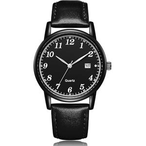 CIVO Orologio Nero Uomo Pelle: Analogico Minimalista Design Calendario