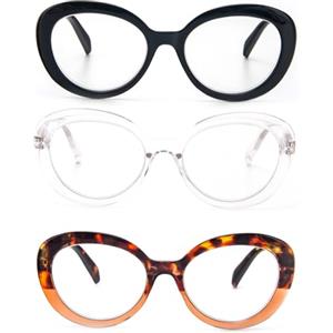 KoKoBin 3 confezioni di occhiali da lettura da donna vintage oversized, lettore di anti-luce blu computer alla moda (3 Pack, 3.5)