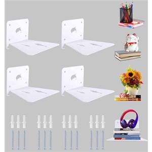 Sandiyago 4 Pezzi Libreria a Muro Sospesa, Mensole da Muro per Libri, Mensole Invisibili Metallo, Scaffale Libreria Bianche, Modello Delfino, Adatto a Soggiorno, Cucina, Camera da Letto e Studio