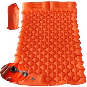 HI FINE CARE Materassino gonfiabile per campeggio, con cuscino, materassino da campeggio con pompa a pedale integrata, leggero, per auto, campeggio, escursioni, tenda ed escursionismo (arancione (2 persone))