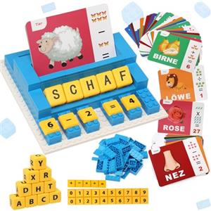 Afufu Tedesco 64 Cartes Bambini Giochi di Lettere Numeri, 3in1 Bambina Gioco Educativi Montessori 3+Anni, Imparare Ortografia Corrispondenti, Creativi Giocattoli Bambino Regalo Femmina 4 5 6 7 8 Anno
