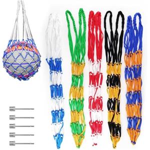 AMONENZ 5 Pezzi Sacca in Rete per Palloni, Mesh Ball Bag con Perno Gonfiabile, Borsa a Palloncino in Rete Portatile Adatta per Calcio, Basket, Pallamano, Sport Esterni