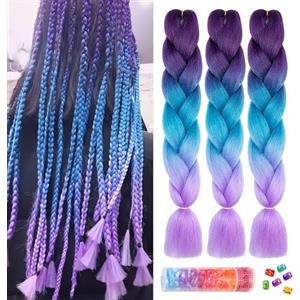 BouGPeng Extension per Treccine Africane 3 Pezzi 24''Kanekalon Treccia Capelli 100 g/pacco Capelli Fibra treccia di scatola per Crochet Twist Intrecciare Capelli(Viola Scuro-Blu Mare-Viola Chiaro)