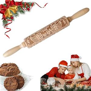 Guidre Natalizio Mattarello in Rilievo di Legno, Incisione Decorativo Natale In Rilievo Fiocco Di Neve Alci Goffratura Bambini Mattarello Per Halloween Cucina Torta di Pasta Biscotto Fondente Cottura