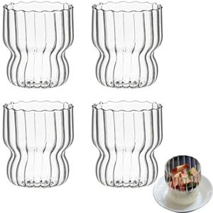 Ockyunoo 4 Pezzi Tazza in Vetro a Righe, Tazza Trasparente, Bicchieri da Tè, Tazza da Caffè, Tazza in Vetro Borosilicato, per Latte, Tè, Gelato, Latte, Birra