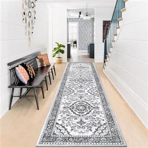 Enyhom Tappeto extra lungo, 60 x 240 cm, grigio, lavabile, antiscivolo, super morbido, lavabile, vintage, bohémien, per soggiorno, camera da letto, scale