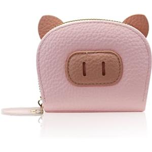 AfitLulu Portafoglio da donna con scomparto per carte di credito in stile fisarmonica, piccolo portafoglio da donna in pelle PU, con grazioso maiale e panda per carte di credito e contanti, Rosa-pig,