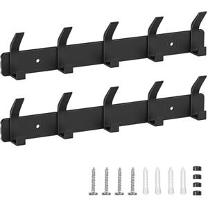 Eucomir Appendiabiti da Parete, 2 Pezzi Appendiabiti da Muro con 5 ganci, Attaccapanni da Muro Moderno, Camera da Letto, Ufficio, Nero Ossidiana