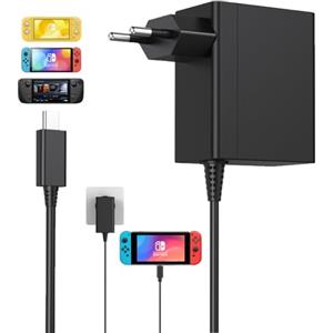 YSSTKFD Caricatore per Nintendo Switch, 45W Switch con Cavo 1.5M/5Ft USB Tipo C Carica Rapida per Switch Lite/Switch OLED/Switch Deck Dock/Switch Pro Controller, Alimentazione Supporto Modalità TV Dock