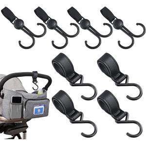 Kaslaider 8Pz Ganci per Passeggino in Pelle, Universale Gancio per Passeggino Porta Borsa della Spesa, Moschettone Passeggino Appendi Clip Buggy per Passeggini per Appendere Borse, Zaino, Fasciatoio