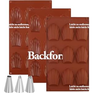 JRSHIRLEYLTD 3 stampi da forno Madeleine in silicone, per madeleine e biscotti, cioccolato, con 3 beccucci