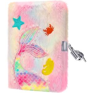 PESLNG Diario Segreto Bambina - Diario con Lucchetto, Ideale per la Scuola e Come Regalo per il Ritorno a Scuola e Occasioni Speciali (Sirena perlata, colore chiaro, Multi)
