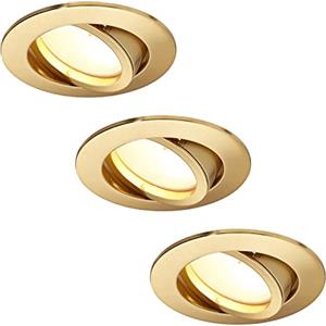 HCFEI Faretto da incasso a LED, dimmerabile, dorato, rotondo, orientabile, 5 W, piatto, 230 V, da incasso, 68 mm, angolo di diffusione di 120°, bianco neutro, 4000 K (confezione da 3)