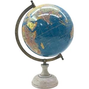 EXERZ Mappamondo antico da 20cm, Mappa inglese, blu oceano con base in legno (20 cm)