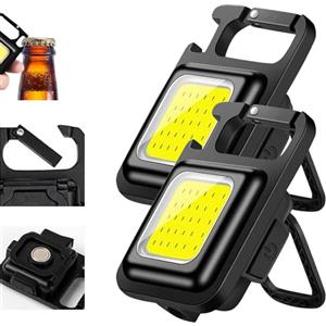 MODOAO Mini COB portachiavi Torce elettriche, Super Bright Ricaricabile Handheld Torcia, 4 modalità di luce Portatile Pocket Light con supporto pieghevole Bottle Opener Magnet Base (Confezione da 2)