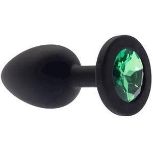 BONDAGERIE® Plug anale in silicone nero, con diamante verde, sacchetto incluso, Taglia M
