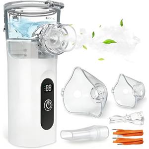 QianShouYan Aerosol Portatile Silenzioso con Display Digitale, Macchina Aerosol per Adulti e Bambini, Nebulizzatore Regolabile, Carica USB-C Macchina Aerosol per Viaggi e Uso Domestico