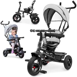 HyperMotion Triciclo Pieghevole per Bambini 1-4 Anni con Manubrio per Genitori - Bicicletta Evolutiva fino a 20kg - Monopattino Bambino Regolabile con Struttura Ergonomica, Grigio