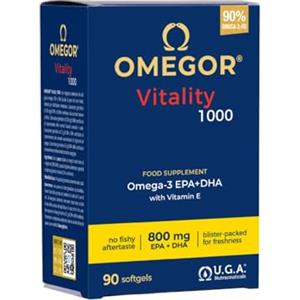 Omegor Omega 3 IFOS 5 Stelle 90 cps - Olio di Pesce Omega 3 1000mg - Ricco di EPA e DHA - Senza Retrogusto, Facile da Digerire, Privo di Metalli Pesanti