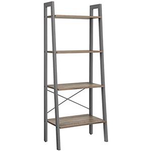 VASAGLE Libreria, Scaffale a Scala con 4 Ripiani, Mobile Autoportante, Struttura in Ferro, per Soggiorno Camera da Letto Cucina Balcone, Facile da Montare, Industriale, Greige e Grigio LLS44MG