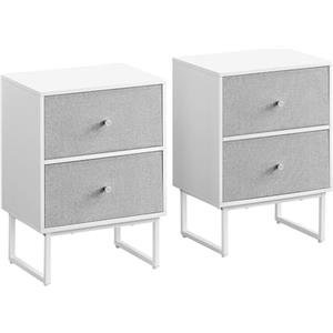VASAGLE Comodini, Set di 2, Tavolini con 2 Cassetti in Tessuto Rimovibili, Contenitori Cesti, per Camera da Letto, Soggiorno, Bianco Nuvola e Grigio Tortora LGS229W14