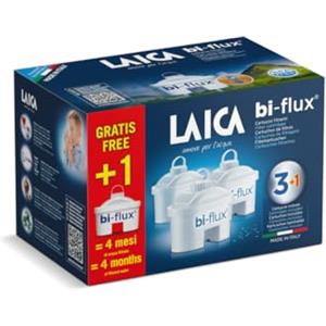 Laica Cartuccia filtro acqua LAICA Bi-Flux - Preserva i sali minerali riducendo cloro e metalli pesanti - Riduce la durezza dell'acqua del rubinetto - Filtro per caraffe acqua, confezione da 4