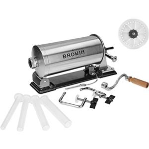 Browin 311003 Insaccatrice orizzontale per salsiccia 3 kg, insaccatrice manuale per salsicce, rigaglie, 4 imbuti di diverso diametro, acciaio inox