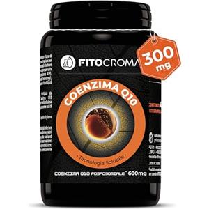 FITOCROMA Coenzima Q10 300mg, (Q10 coenzima), Ubichinone con Tecnologia ultra-solubile alto assorbimento (Coq10 da fermentazione naturale puro 100%), Q10, 120 capsule vegan, Q10 integratore FOSFOSOMIALE™