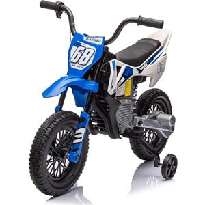 Mondial Toys Moto Elettrica per Bambini 12V Super Cross Enduro 3-6 Anni con 2 Potenti Motori Acceleratore a Manopola Ruote Grandi Battistrada Bluetooth Musica Sospensioni Rotelle Batteria Trasportabile Blu