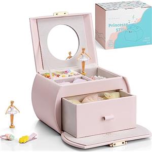 Vlando Carillon portagioie in pelle, portagioie per ragazze con cassetti, portagioie per bambini, ballerina, con melodia.