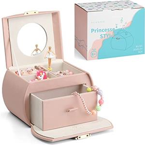 Vlando Scatola Musicale Portagioie con Ballerina Roteante e Specchio, Custodia Gioielli con Unicorno Adesivi per Ragazza (Rosa)