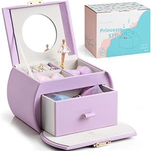 Vlando Scatola Musicale Portagioie con Ballerina Roteante e Specchio, Custodia Gioielli con Unicorno Adesivi per Ragazza (Violet)
