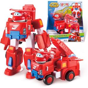 Super Wings Macchinine Giocattolo per Bambini - Robot Giocattolo Transformable Giocattoli, Camion Pompieri Giocattolo con Jett Aereo Giocattolo, Camion Giocattolo per Bambini 3 4 5 Anni, 18cm