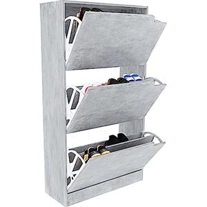 Arreditaly Scarpiera Portascarpe 3 Ante In Legno MDF Da Ingresso Salvaspazio A Ribalta Design Con Maniglie A Scomparsa Doppia Profondità Slim Soggiorno Casa Camera Ufficio 115 x 24 x 63 Cm (Grigio Cemento)