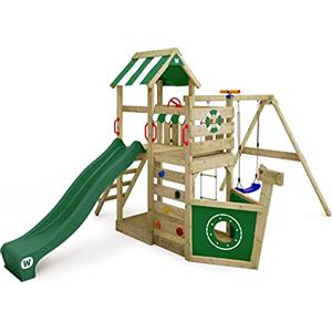 Wickey Gioco da giardino WICKEY SeaFlyer con altalena e scivolo verde, struttura da esterno per bambini con sabbiera, scaletta e accessori da gioco