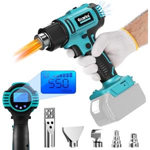 Ecarke Pistola termica a batteria per Makita 18 V, 350 W, temperatura regolabile con display LCD e 5 ugelli per restringimento, riscaldamento, saldatura (senza batteria)